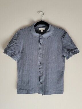 Banana Republic Waffle Knit Full Button Polo Shirt Mens Small